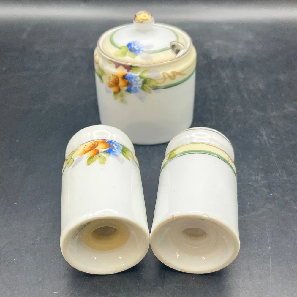 Vtg Noritake Porcelain Condiment Set‎ Japan Hand Painted Salt Pepper Jam Sugar